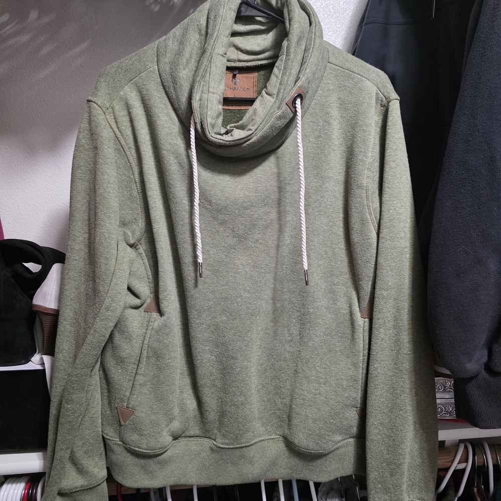 Womens Olive Turtleneck Sweater with Cowl Neck